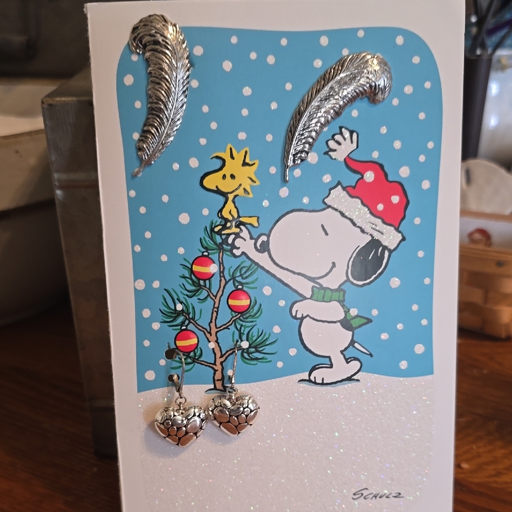 Silver Holiday Greeting Card with Earrings